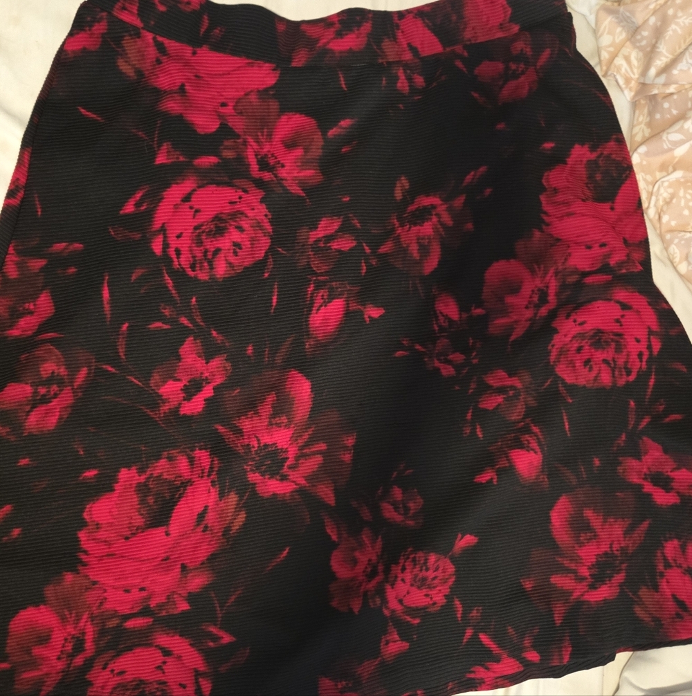Chic Floral A-Line Skirt in Black and Red